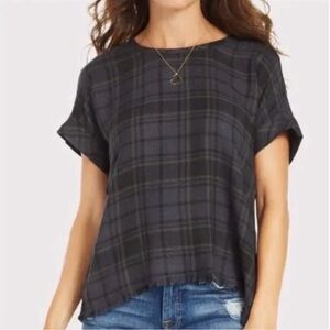 Anthropologie Cloth + Stone Plaid Blouse Purple Gray Size Large